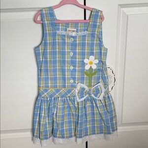Rebecca Raggs girls size 6 blue yellow plaid drop waist daisy dress NEW spring